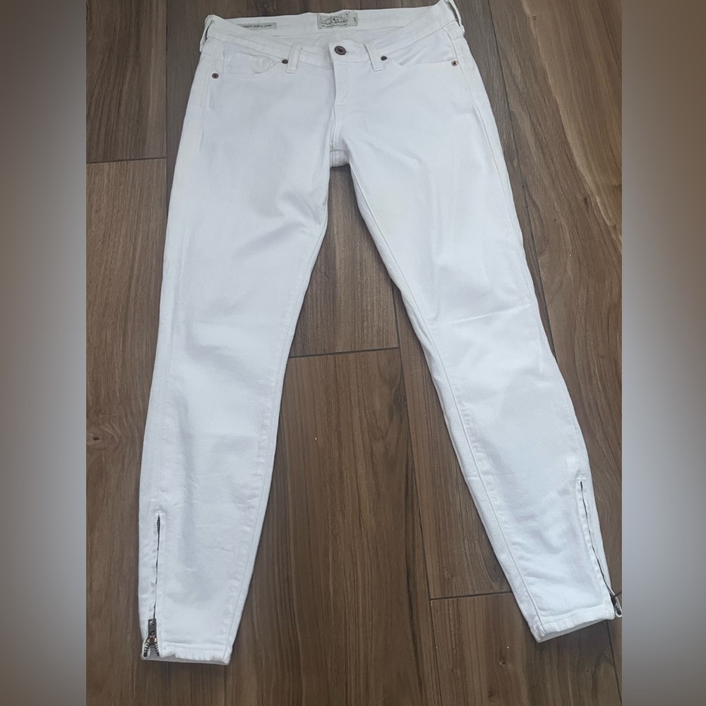 Lucky Brand Sz 2/26 Charlie pencil capri pants white zippered ankle classic prep